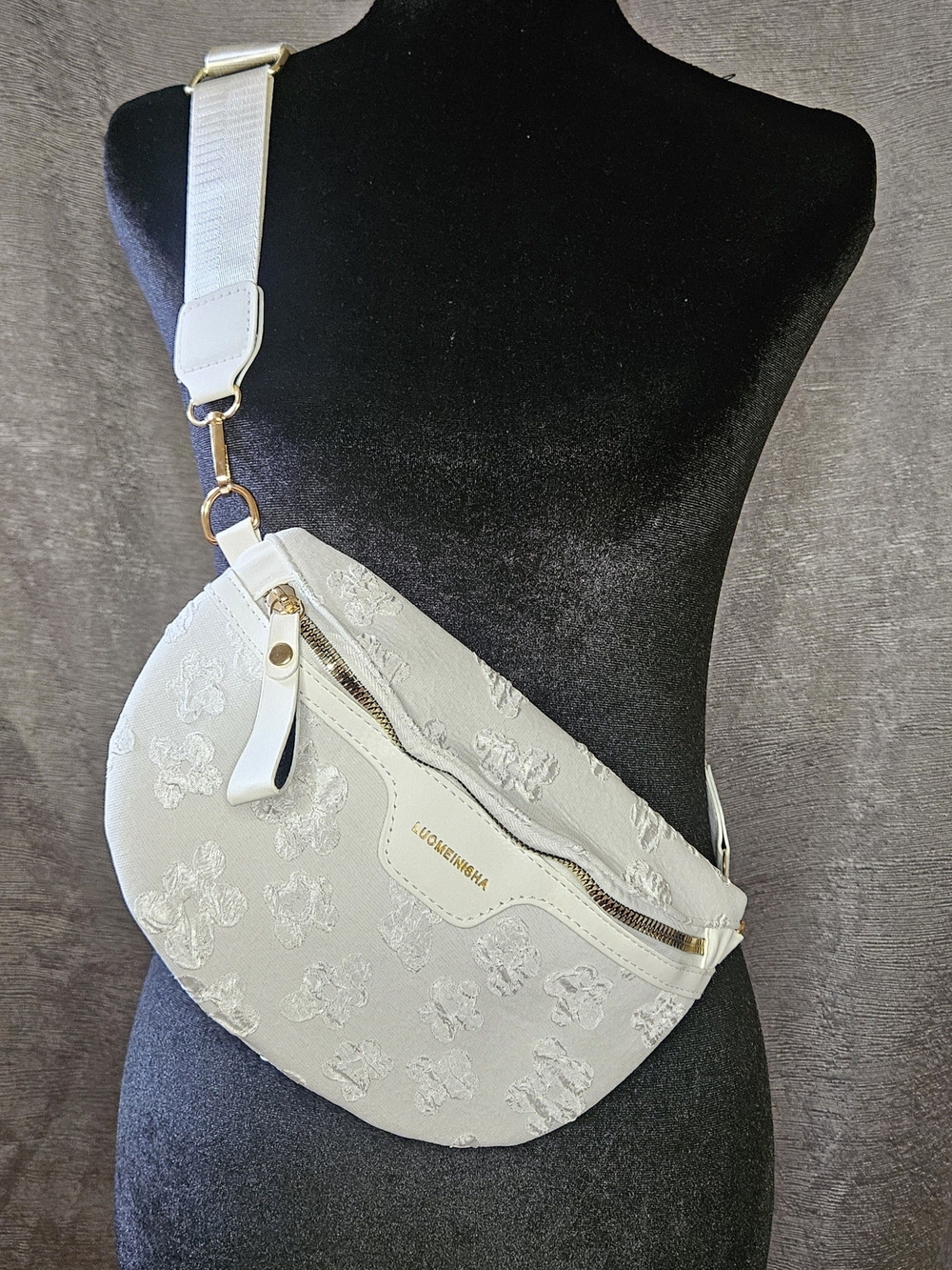 White Embossed Crossbody Belt Bag